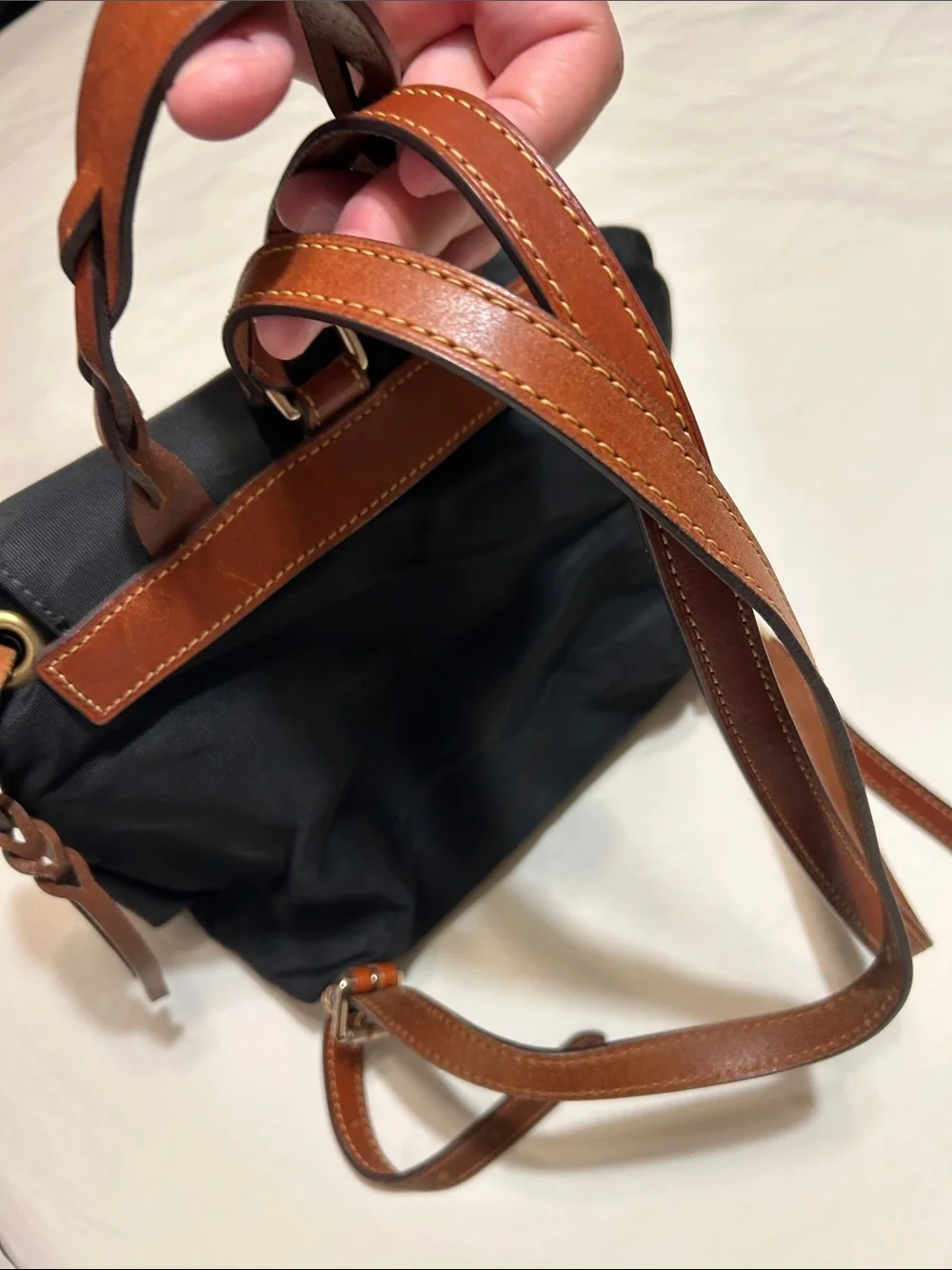 Dooney & Bourke Black Nylon Shoulder Bag with Brown Leather Trim